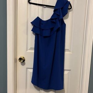 Beautiful One-Shoulder Blue Ruffle Dress